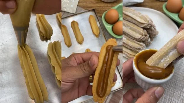 Biscoito de churros crocante com recheio de doce de leite e SEM FRITAR é a resposta para ter o sabor do doce das barracas